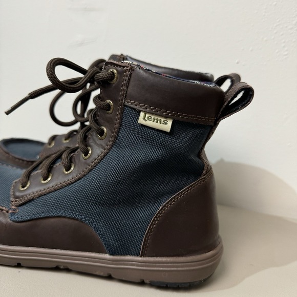 Lems Boulder Boots Size 42 Blue Brown Leather Mesh Barefoot Wide Toe - Picture 9 of 16